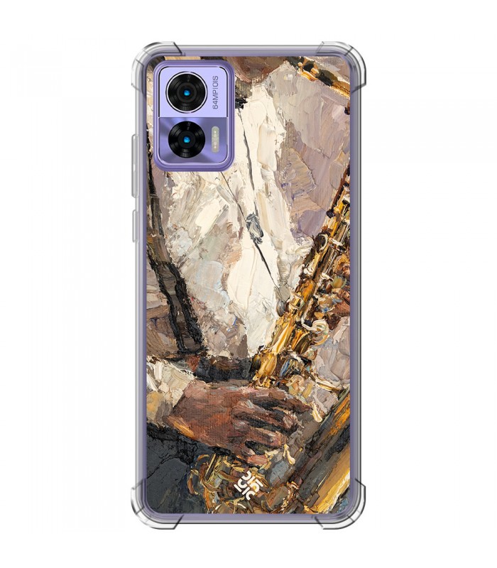 Funda Antigolpe [ Motorola Edge 30 Neo ] Diseño Música [ Pintura - Tocando el Saxofón ] Esquina Reforzada Silicona