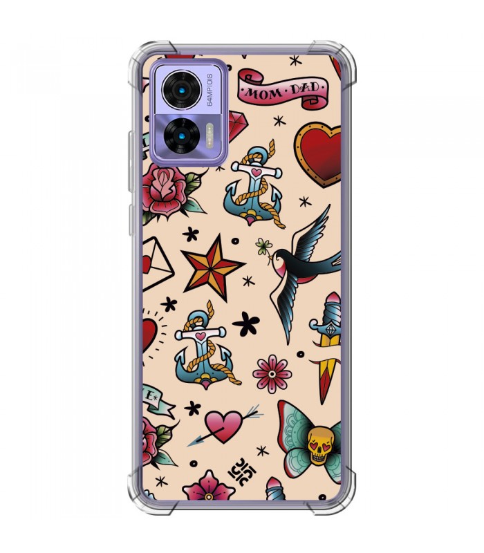 Funda Antigolpe [ Motorola Edge 30 Neo ] Dibujo Tendencias [ Tatuajes Clásicos ] Esquina Reforzada Silicona 1.5mm