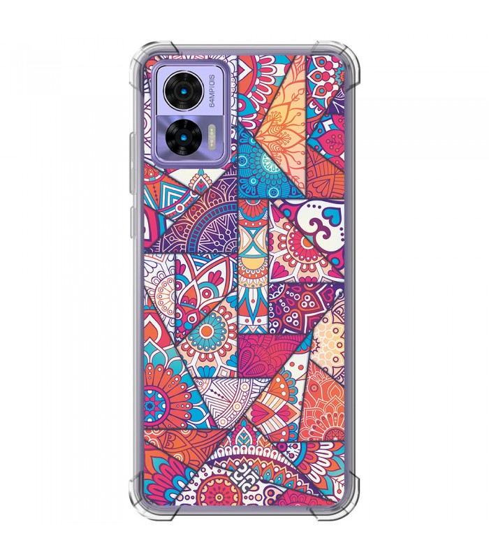 Funda Antigolpe [ Motorola Edge 30 Neo ] Dibujo Auténtico [ Mosaico Vidriera Mandala ] Esquina Reforzada 1.5