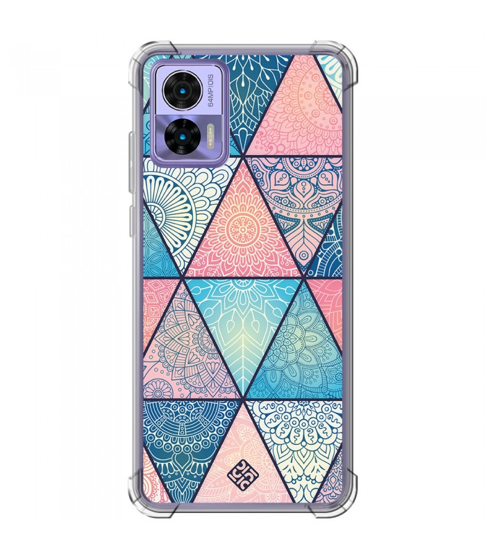 Funda Antigolpe [ Motorola Edge 30 Neo ] Dibujo Auténtico [ Mosaico Triangular Mandala ] Esquina Reforzada 1.5