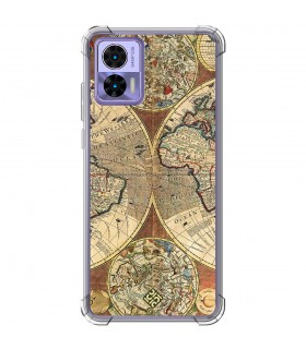 Funda Antigolpe [ Motorola Edge 30 Neo ] Dibujo Auténtico [ Antiguo Mapa Mundi ] Esquina Reforzada Silicona 1.5