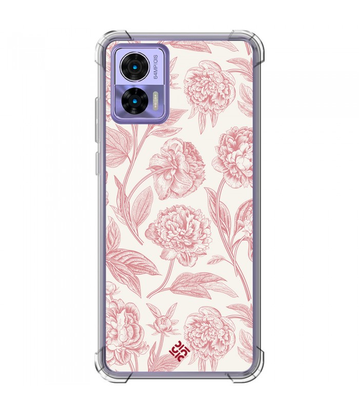 Funda Antigolpe [ Motorola Edge 30 Lite ] Dibujo Botánico [ Flores Rosa Pastel ] Esquina Reforzada Silicona 1.5mm