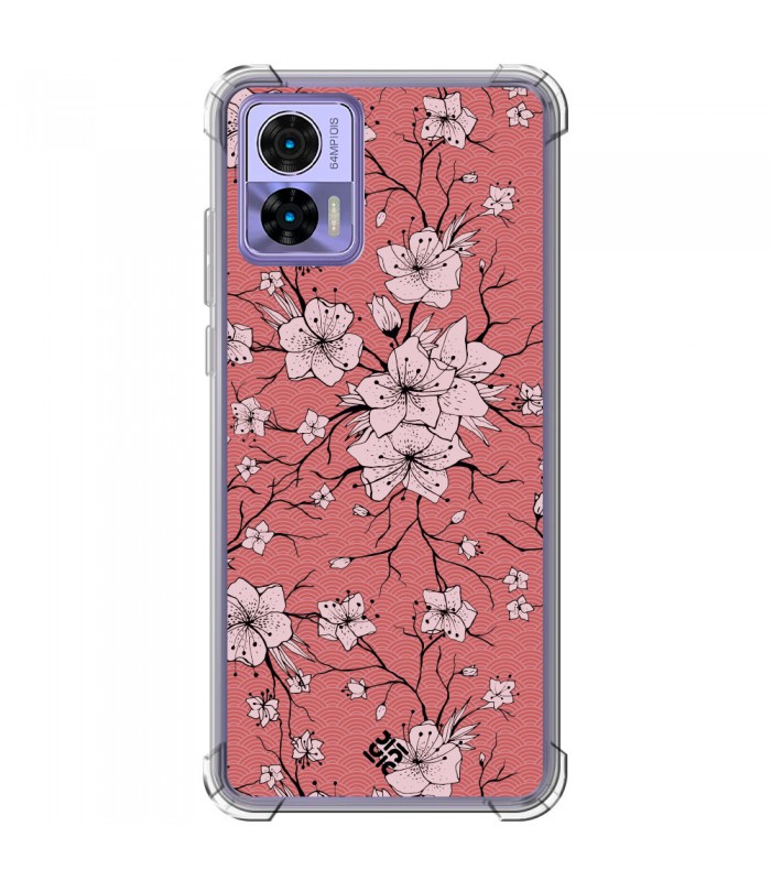Funda Antigolpe [ Motorola Edge 30 Lite ] Dibujo Botánico [ Flores sakura con patron japones ] Reforzada 1.5