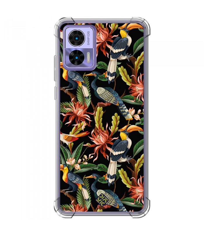 Funda Antigolpe [ Motorola Edge 30 Lite ] Dibujo Mascotas [ Estampado Aves y Hojas y Flores Tropicales ] Esquina 1.5