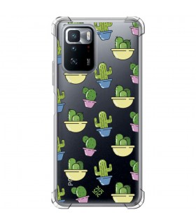 Funda Antigolpe [ POCO X3 GT ] Dibujo Auténtico [ Cactus en Macetas ] Esquina Reforzada Silicona 1.5 Transparente