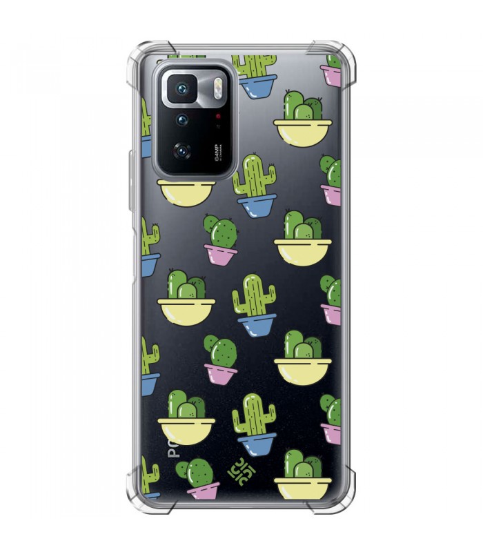 Funda Antigolpe [ POCO X3 GT ] Dibujo Auténtico [ Cactus en Macetas ] Esquina Reforzada Silicona 1.5 Transparente