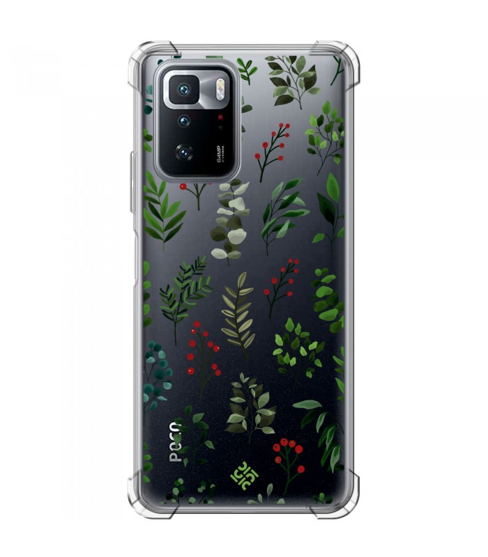 Funda Antigolpe [ POCO X3 GT ] Dibujo Botánico [ Hojas Ramas Verdes - Follaje Botánico ] Esquina Reforzada 1.5mm