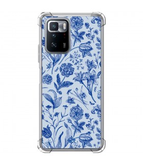 Funda Antigolpe [ POCO X3 GT ] Dibujo Botánico [ Flores Silvestres Patron Azul ] Esquina Reforzada Silicona 1.5