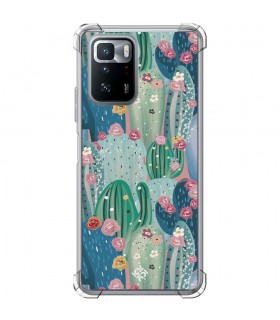 Funda Antigolpe [ POCO X3 GT ] Dibujo Botánico [ Cactus Con Flores Rosas ] Esquina Reforzada Silicona 1.5mm