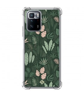 Funda Antigolpe [ POCO X3 GT ] Dibujo Botánico [ Patron Flora Vegetal Verde y Rosa ] Esquina Reforzada 1.5mm