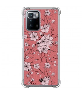 Funda Antigolpe [ POCO X3 GT ] Dibujo Botánico [ Flores sakura con patron japones ] Esquina Reforzada 1.5mm