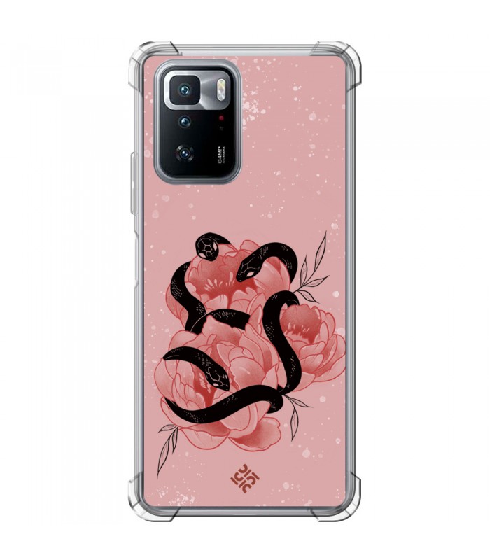 Funda Antigolpe [ POCO X3 GT ] Dibujo Esotérico [ Tentación Floral - Rosas con Serpientes ] Esquina Reforzada 1.5mm