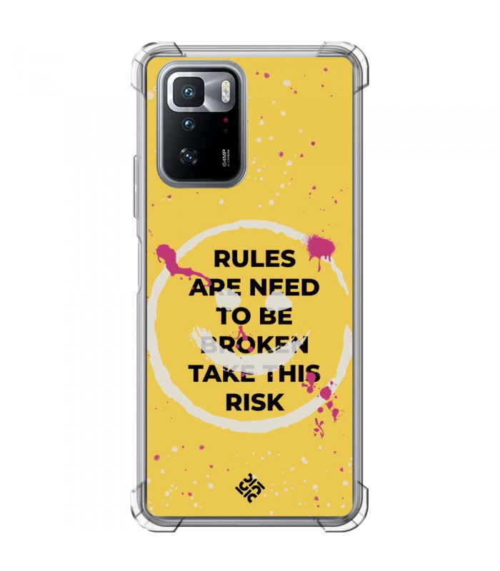 Funda Antigolpe [ POCO X3 GT ] Dibujo Frases Guays [ Smile - Rules Are Need  To Be Broken Take This Risk ] Esquina