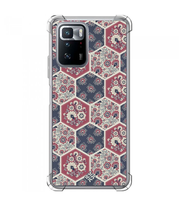 Funda Antigolpe [ POCO X3 GT ] Dibujo Tendencias [ Diseño Azulejos Hexágonales con Flores ] Esquina Reforzada