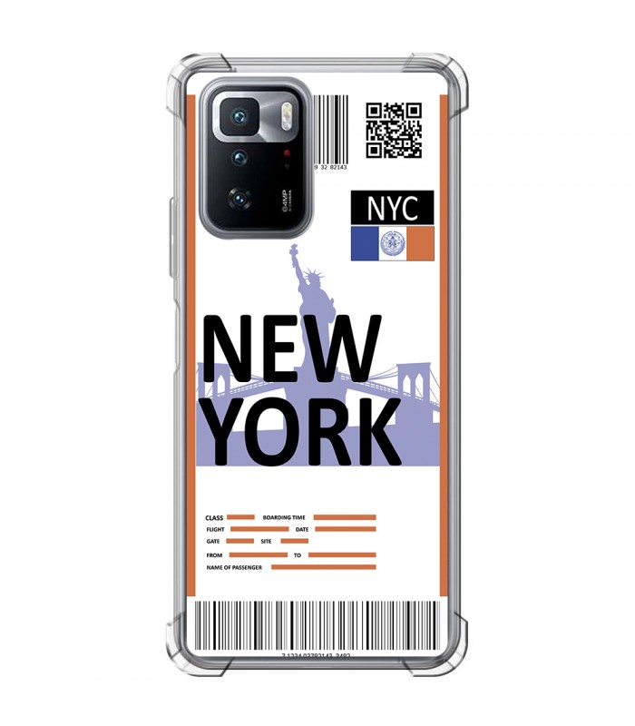 Funda Antigolpe [ POCO X3 GT ] Billete de Avión [ New York ] Esquina Reforzada Silicona 1.5mm Transparente