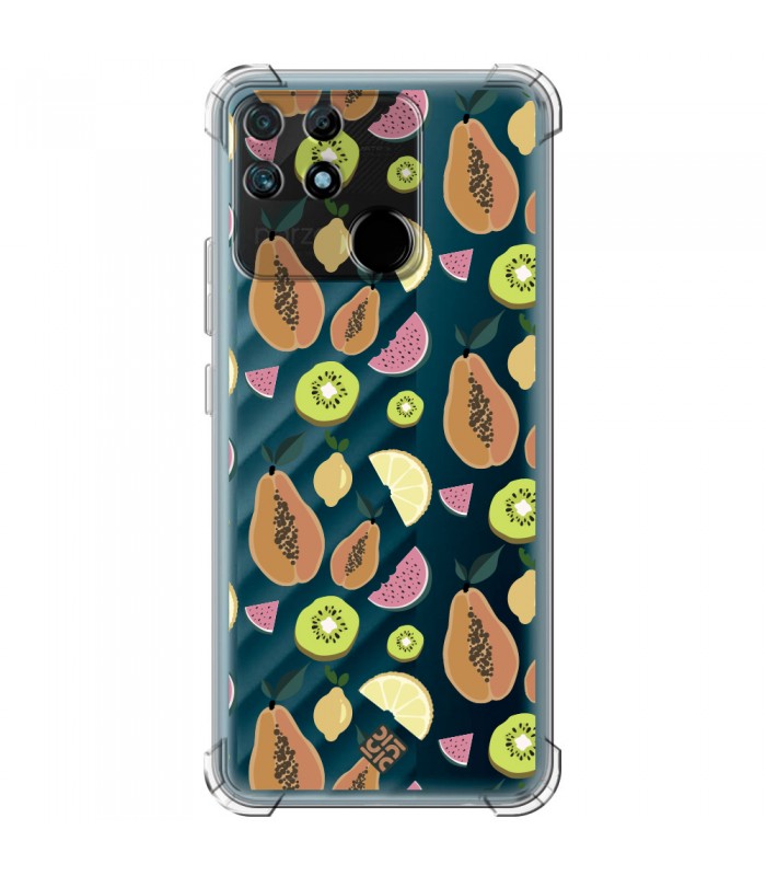 Funda Antigolpe [ Realme Narzo 50A ] Dibujo Auténtico [ Frutas- Papaya, Sandía, Kiwis y Limones ] Esquina Reforzada 