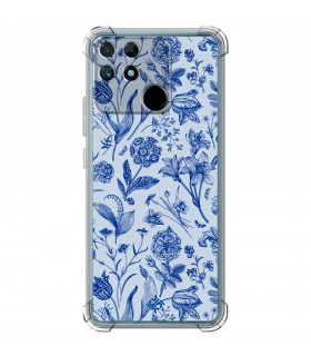 Funda Antigolpe [ Realme Narzo 50A ] Dibujo Botánico [ Flores Silvestres Patron Azul ] Esquina Reforzada Silicona 1.5