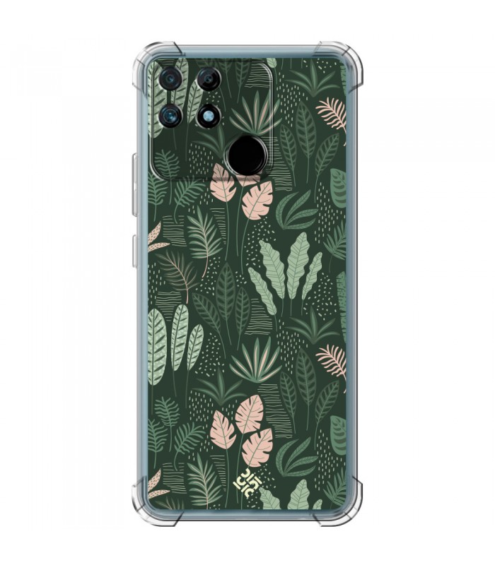 Funda Antigolpe [ Realme Narzo 50A ] Dibujo Botánico [ Patron Flora Vegetal Verde y Rosa ] Esquina Reforzada 1.5mm