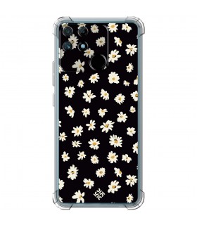 Funda Antigolpe [ Realme Narzo 50A ] Dibujo Botánico [ Margaritas en Fondo Negro ] Esquina Reforzada Silicona 1.5mm