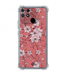 Funda Antigolpe [ Realme Narzo 50A ] Dibujo Botánico [ Flores sakura con patron japones ] Esquina Reforzada 1.5mm