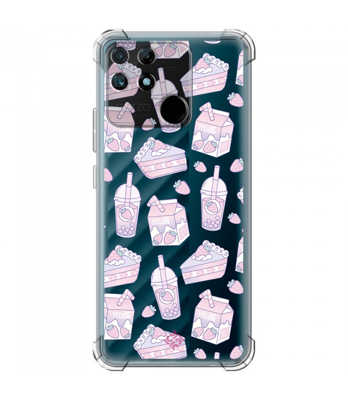 Funda Antigolpe [ Realme Narzo 50A ] Dibujo Cute [ Postres de Fresa En Rosa Pastel ] Esquina Reforzada 1.5mm