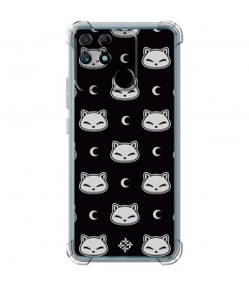 Funda Antigolpe [ Realme Narzo 50A ] Dibujo Cute [ Gato Negro Lunar ] Esquina Reforzada Silicona 1.5mm Transparente