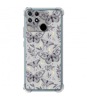 Funda Antigolpe [ Realme Narzo 50A ] Dibujo Esotérico [ Boho Fondo Mágico con Elementos de Espacio Gris Estrellas ] 