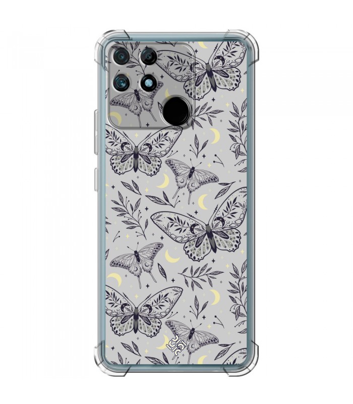 Funda Antigolpe [ Realme Narzo 50A ] Dibujo Esotérico [ Boho Fondo Mágico con Elementos de Espacio Gris Estrellas ] 