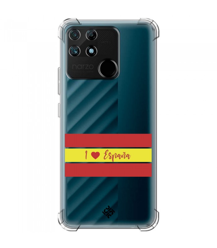 Funda Antigolpe [ Realme Narzo 50A ] Dibujo Auténtico [ I Love España ] Esquina Reforzada Silicona 1.5mm Transparente