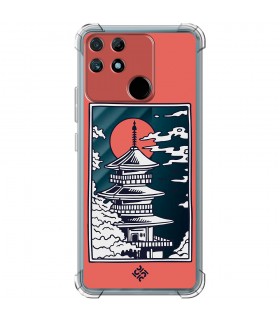 Funda Antigolpe [ Realme Narzo 50A ] Dibujo Japones [ Pagoda con Fondo Transparente Japonesa ] Esquina Reforzada 1.5mm
