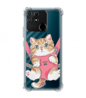 Funda Antigolpe [ Realme Narzo 50A ] Dibujo Mascotas [ Gatito Colgante ] Esquina Reforzada Silicona 1.5mm Transparente