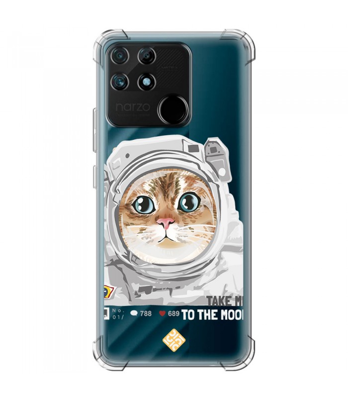Funda Antigolpe [ Realme Narzo 50A ] Dibujo Mascotas [ Gato Astronauta - Take Me To The Moon ] Esquina Reforzada 1.5mm