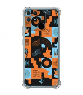 Funda Antigolpe [ Realme Narzo 50A ] Diseño Música [ Iconos Música Naranja y Azul ] Esquina Reforzada Silicona 1.5 