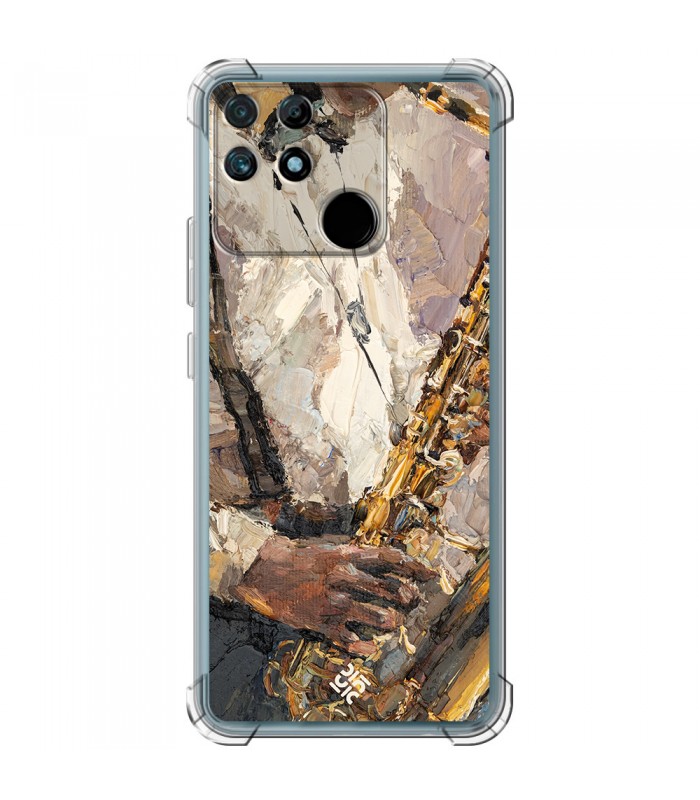 Funda Antigolpe [ Realme Narzo 50A ] Diseño Música [ Pintura - Tocando el Saxofón ] Esquina Reforzada Silicona Transparente