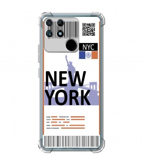 Funda Antigolpe [ Realme Narzo 50A ] Billete de Avión [ New York ] Esquina Reforzada Silicona 1.5mm Transparente