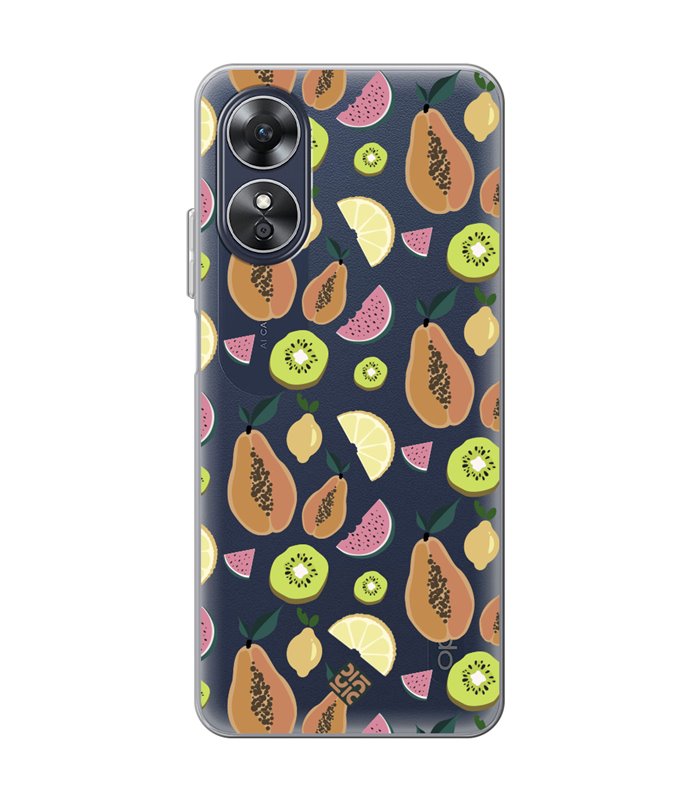 Funda para [ OPPO A17 ] Dibujo Auténtico [ Frutas- Papaya, Sandía, Kiwis y Limones ] de Silicona Flexible para Smartphone