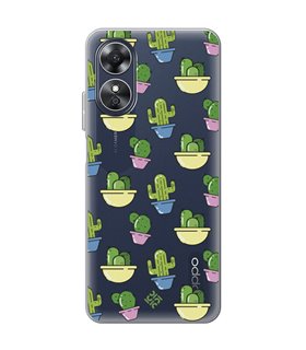 Funda para [ OPPO A17 ] Dibujo Auténtico [ Cactus en Macetas ] de Silicona Flexible para Smartphone