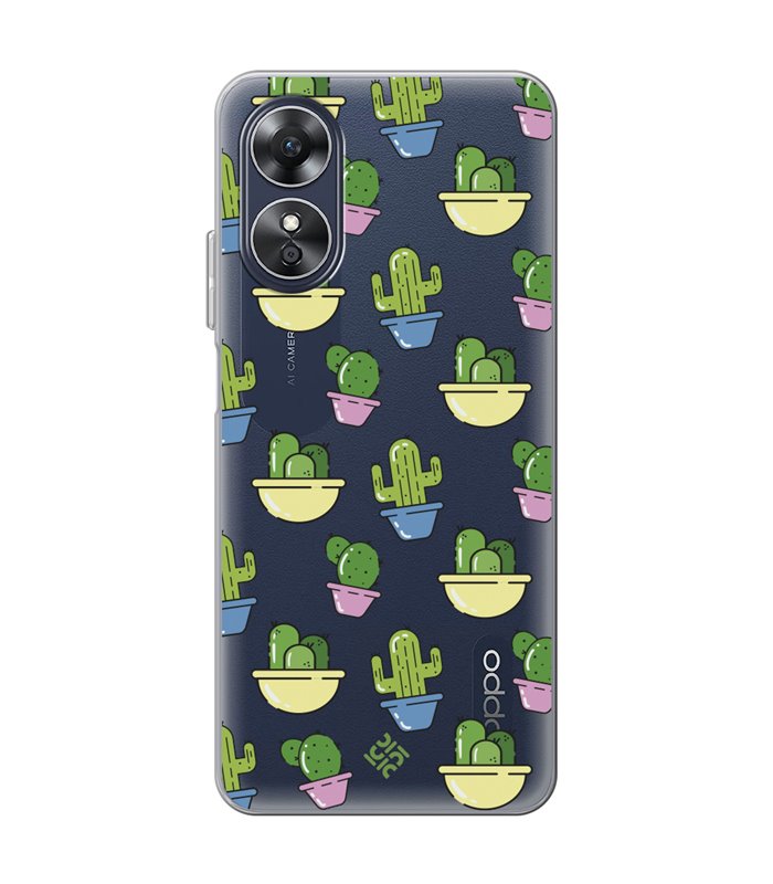 Funda para [ OPPO A17 ] Dibujo Auténtico [ Cactus en Macetas ] de Silicona Flexible para Smartphone