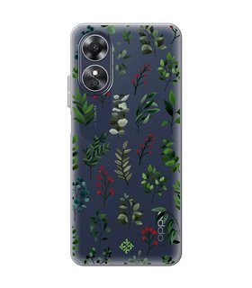Funda para [ OPPO A17 ] Dibujo Botánico [ Hojas Ramas Verdes - Follaje Botánico ] de Silicona Flexible para Smartphone