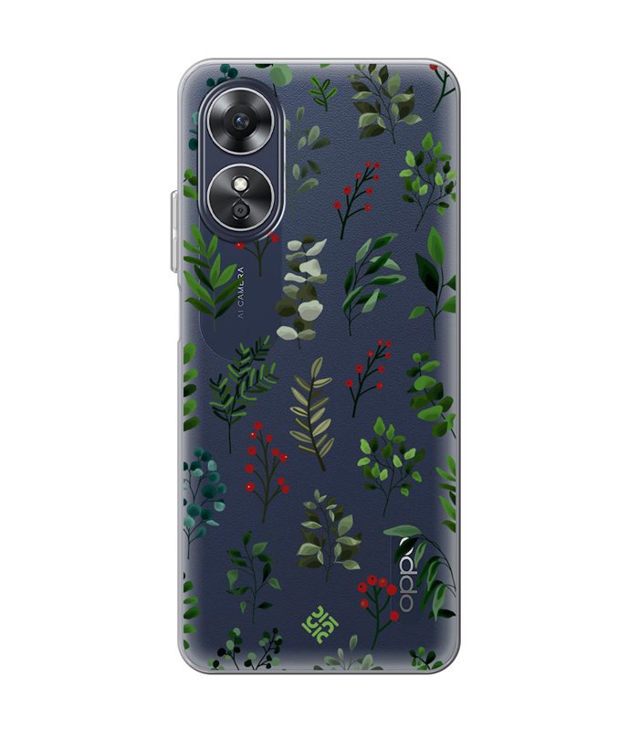 Funda para [ OPPO A17 ] Dibujo Botánico [ Hojas Ramas Verdes - Follaje Botánico ] de Silicona Flexible para Smartphone