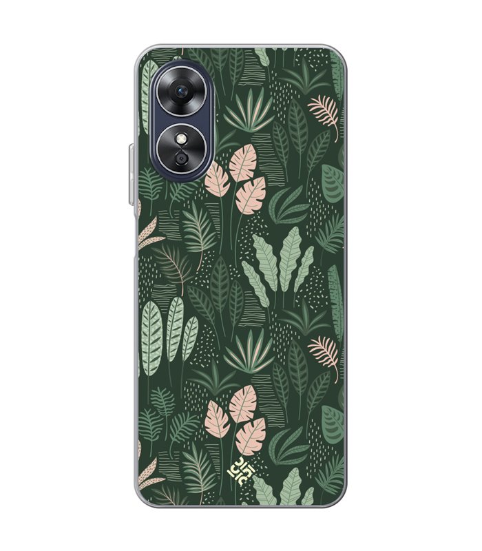 Funda para [ OPPO A17 ] Dibujo Botánico [ Patron Flora Vegetal Verde y Rosa ] de Silicona Flexible para Smartphone