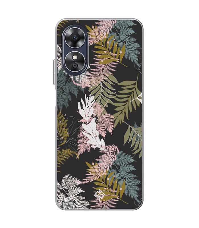 Funda para [ OPPO A17 ] Dibujo Botánico [ Diseño de hojas ] de Silicona Flexible para Smartphone