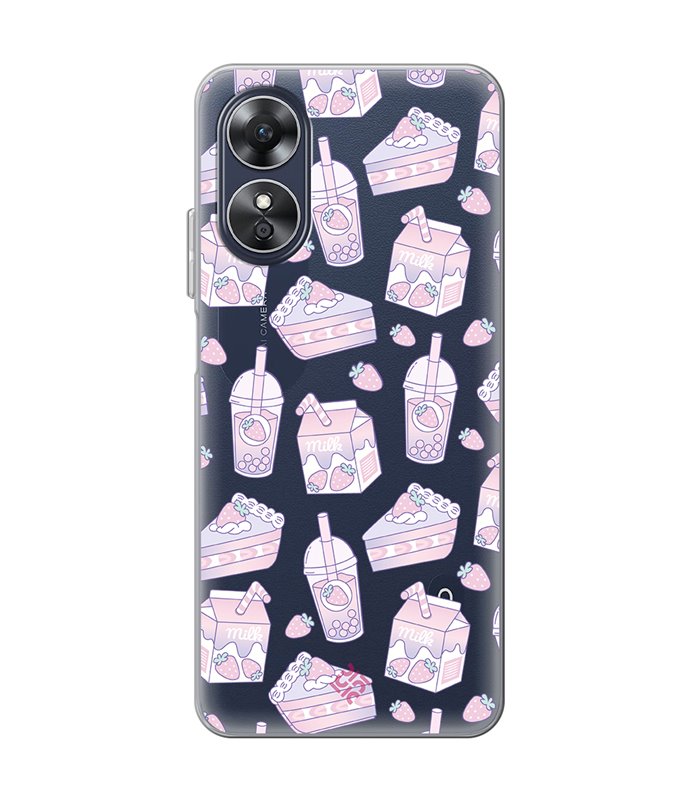 Funda para [ OPPO A17 ] Dibujo Cute [ Postres de Fresa En Rosa Pastel ] de Silicona Flexible para Smartphone