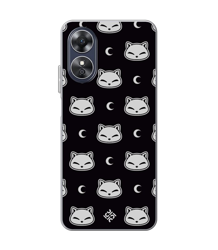Funda para [ OPPO A17 ] Dibujo Cute [ Gato Negro Lunar ] de Silicona Flexible para Smartphone