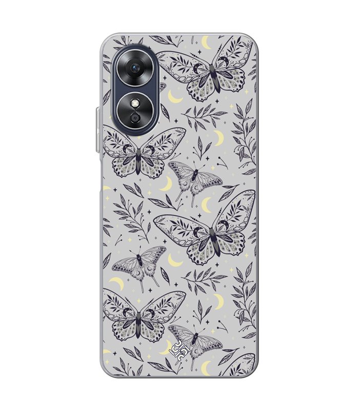 Funda para [ OPPO A17 ] Dibujo Esotérico [ Boho Fondo Mágico con Elementos de Espacio Gris Estrellas ] de Silicona Flexible