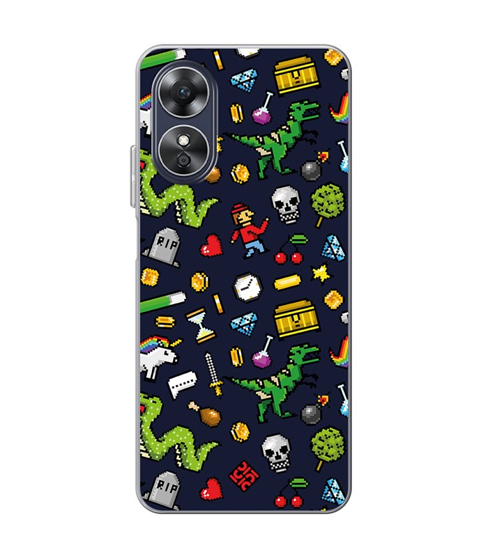 Funda para [ OPPO A17 ] Dibujo Gamers [ Iconos de Juego Retro Pixel Art 8 Bits ] de Silicona Flexible para Smartphone