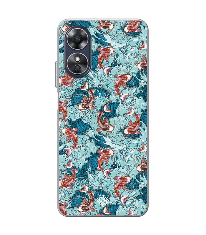 Funda para [ OPPO A17 ] Dibujo Japones [ Peces Koi ] de Silicona Flexible para Smartphone