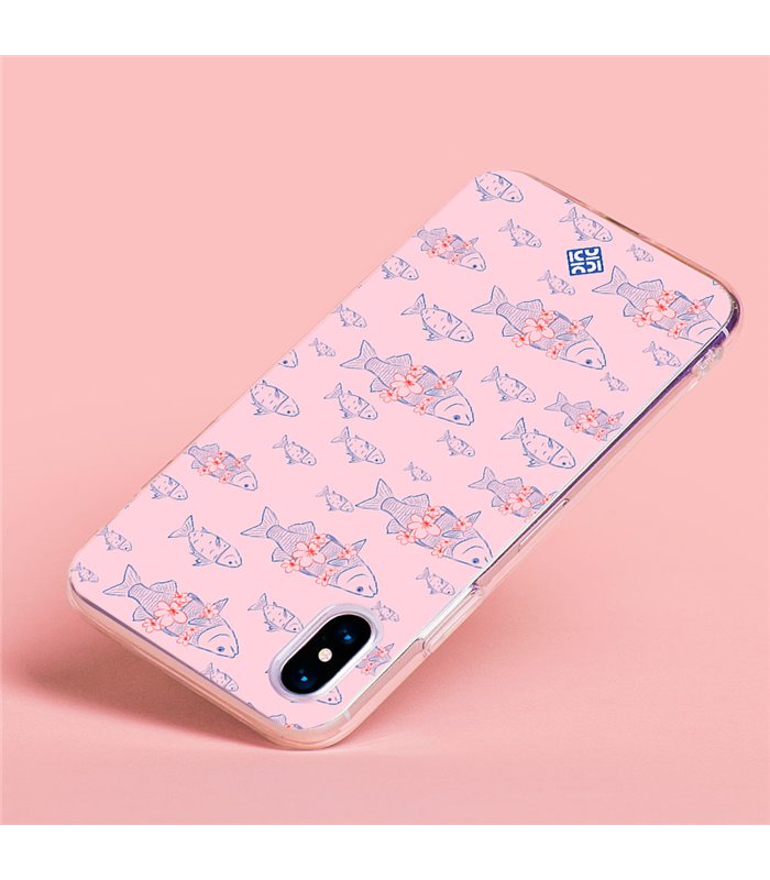 Funda para [ OPPO A17 ] Dibujo Japones [ Sakura y Pescado Rosa Pastel ] de Silicona Flexible para Smartphone
