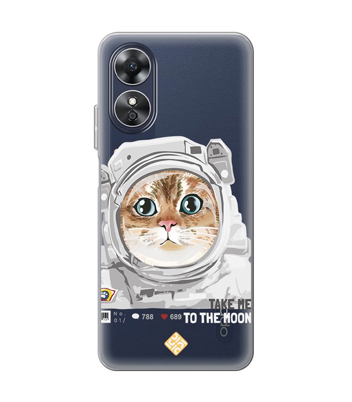 Funda para [ OPPO A17 ] Dibujo Mascotas [ Gato Astronauta - Take Me To The Moon ] de Silicona Flexible para Smartphone