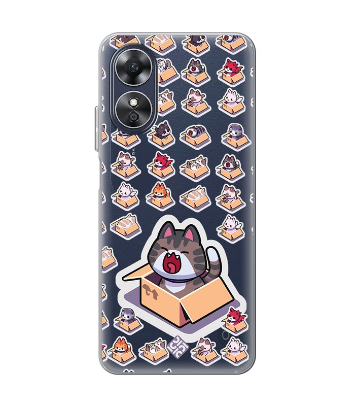 Funda para [ OPPO A17 ] Dibujo Mascotas [ Gatos en Cajas ] de Silicona Flexible para Smartphone